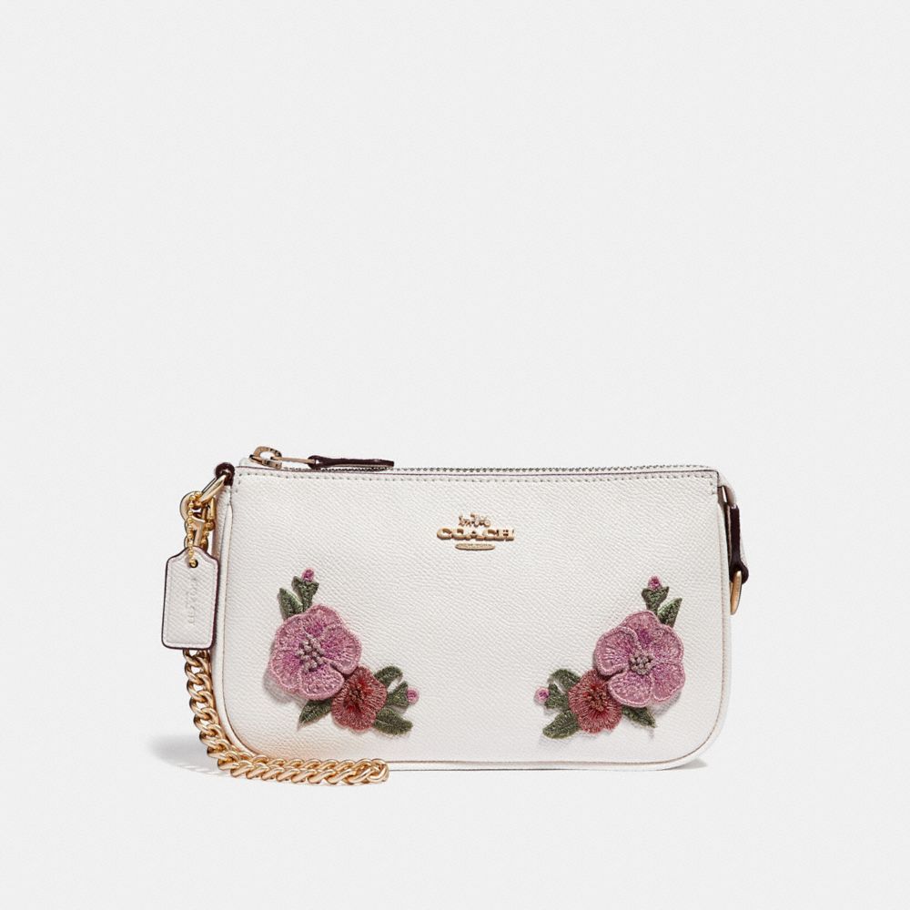 COACH F29378 LARGE WRISTLET 19 WITH HAWAIIAN FLORAL EMBROIDERY CHALK-MULTI/IMITATION-GOLD