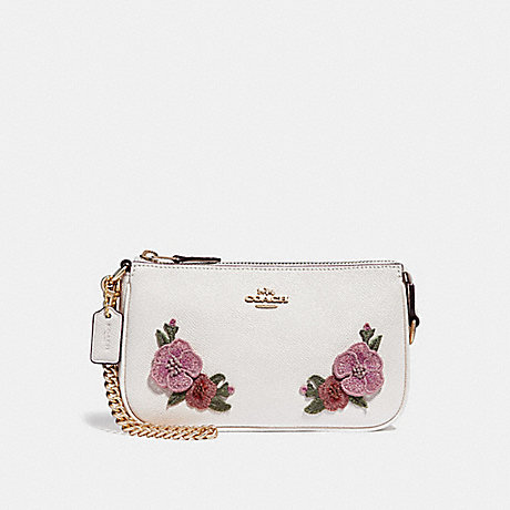 COACH f29378 LARGE WRISTLET 19 WITH HAWAIIAN FLORAL EMBROIDERY CHALK MULTI/IMITATION GOLD