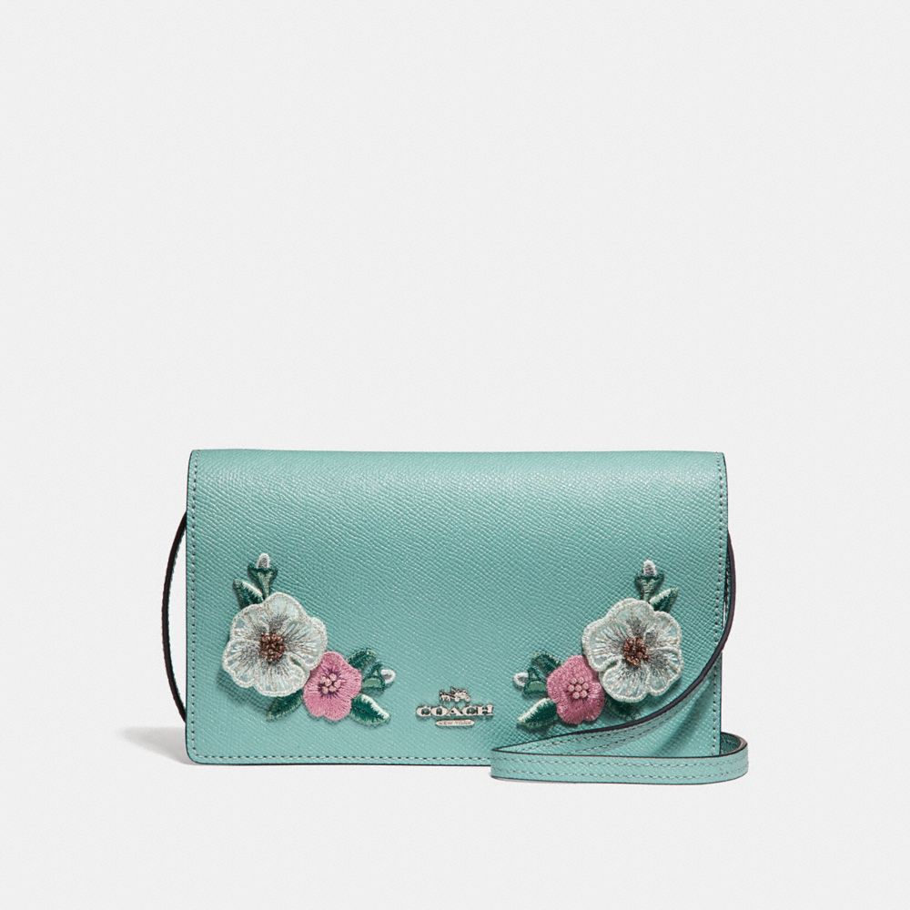 FOLDOVER CROSSBODY CLUTCH  WITH HAWAIIAN FLORAL EMBROIDERY - f29379 - SVNGV