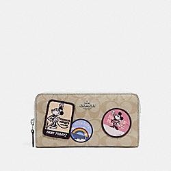 ACCORDION ZIP WALLET IN SIGNATURE CANVAS WITH MINNIE MOUSE PATCHES - COACH f29380 - LIGHT KHAKI/CHALK 1/SILVER
