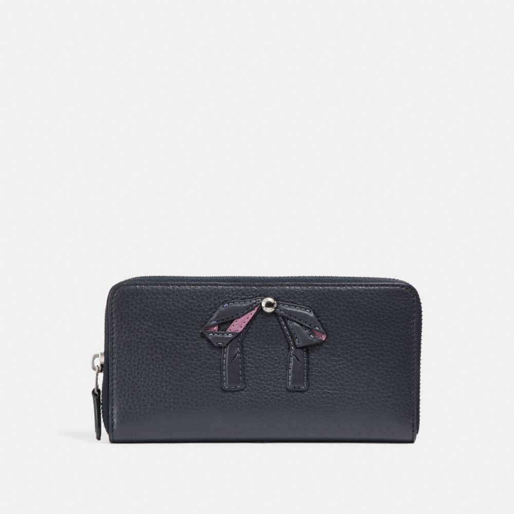 COACH F29382 ACCORDION ZIP WALLET WITH BOW MIDNIGHT-NAVY/SILVER