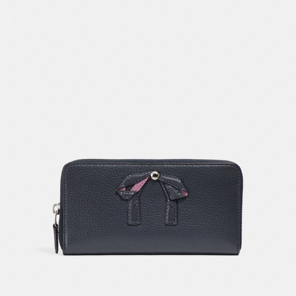 COACH f29382 ACCORDION ZIP WALLET WITH BOW MIDNIGHT NAVY/SILVER