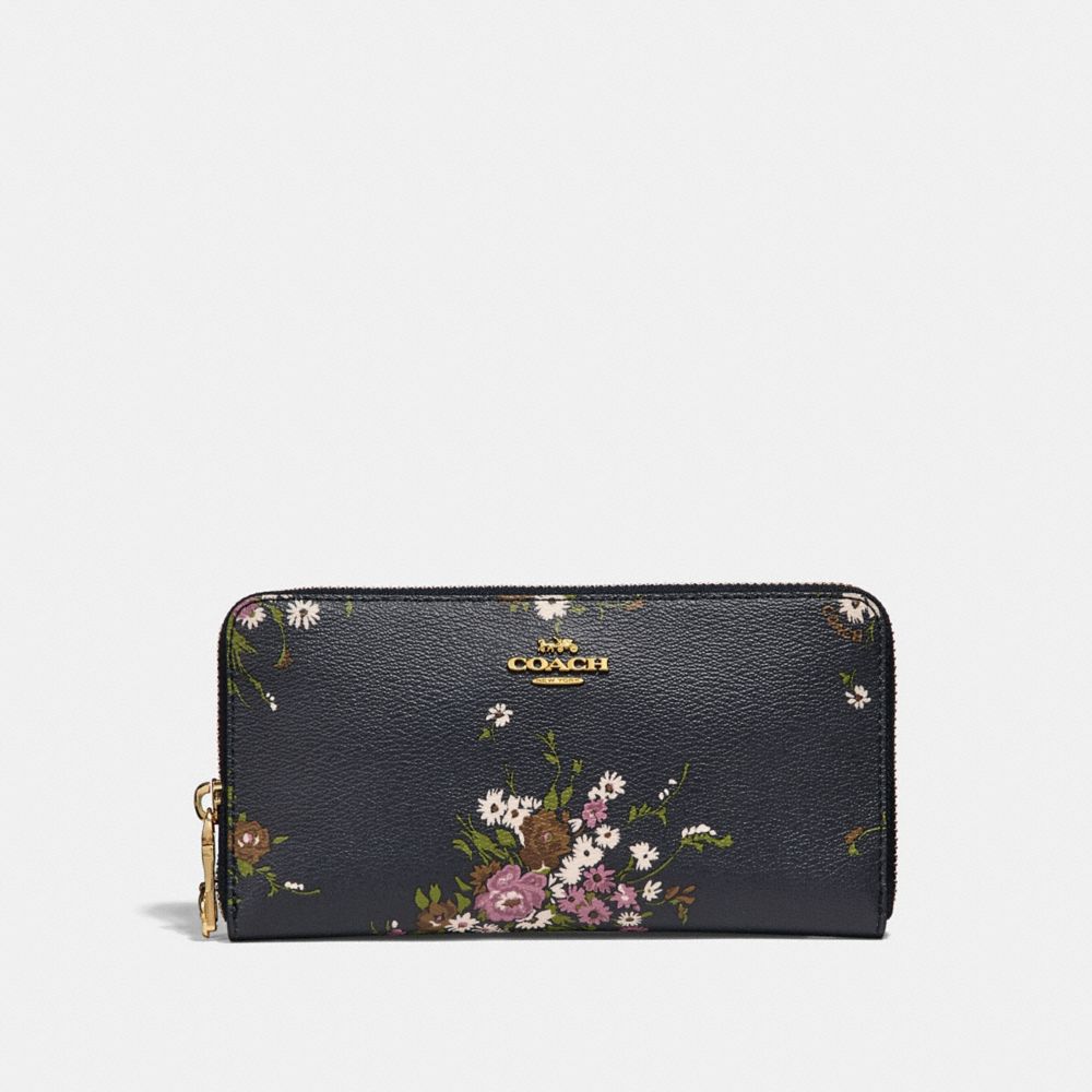 ACCORDION ZIP WALLET WITH FLORAL BUNDLE PRINT AND BOW ZIP PULL - f29384 - MIDNIGHT MULTI/IMITATION GOLD