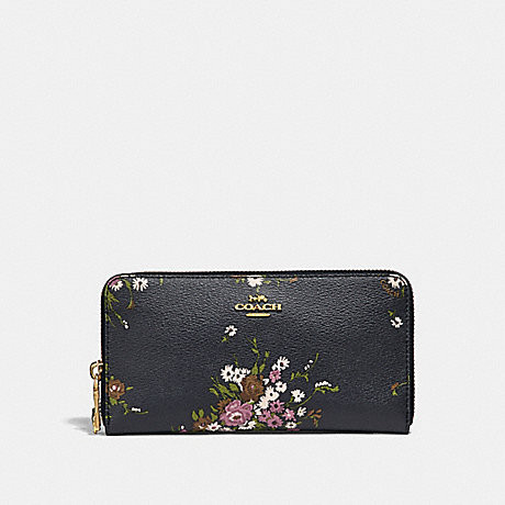 COACH ACCORDION ZIP WALLET WITH FLORAL BUNDLE PRINT AND BOW ZIP PULL - MIDNIGHT MULTI/IMITATION GOLD - f29384
