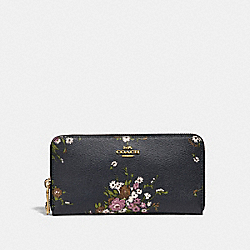 COACH F29384 Accordion Zip Wallet With Floral Bundle Print And Bow Zip Pull MIDNIGHT MULTI/IMITATION GOLD