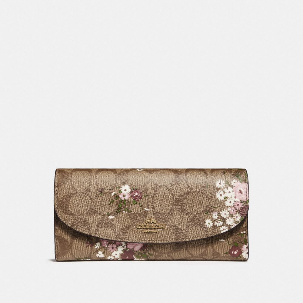 COACH F29395 Slim Envelope Wallet In Signature Canvas With Floral Bundle Print KHAKI/MULTI/IMITATION GOLD