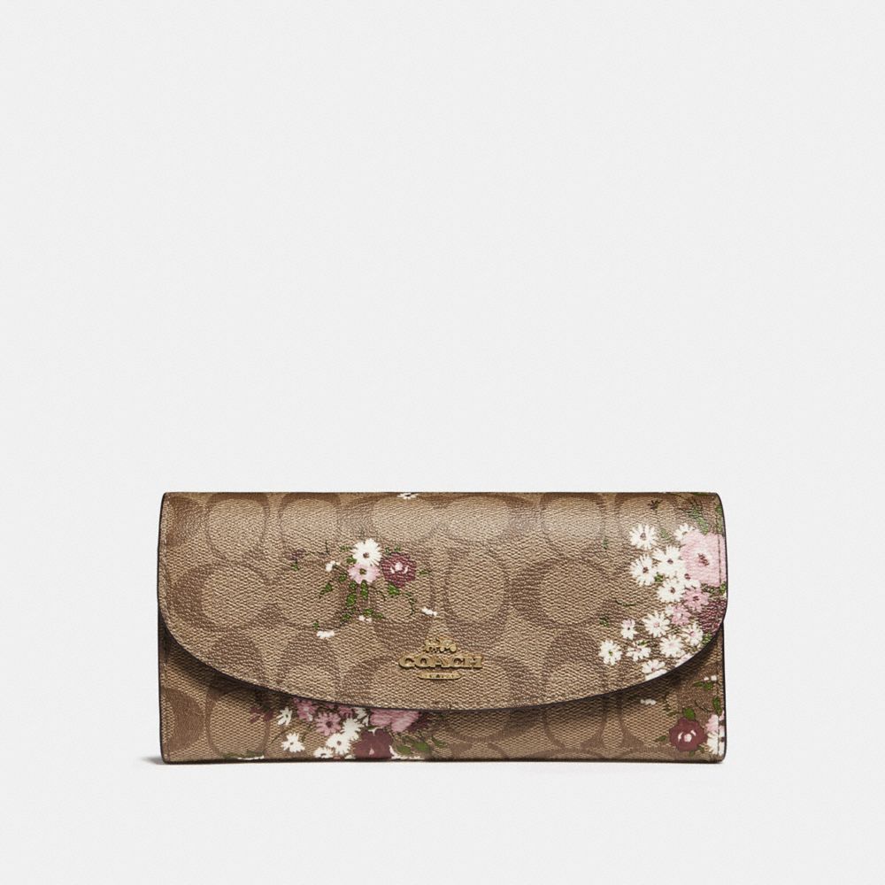 COACH F29395 SLIM ENVELOPE WALLET IN SIGNATURE CANVAS WITH FLORAL BUNDLE PRINT KHAKI/MULTI/IMITATION-GOLD