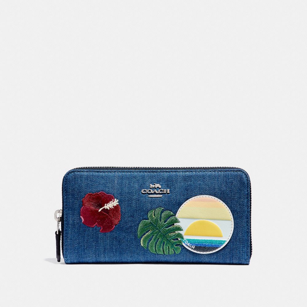 COACH f29399 ACCORDION ZIP WALLET WITH BLUE HAWAII PATCHES SVM64