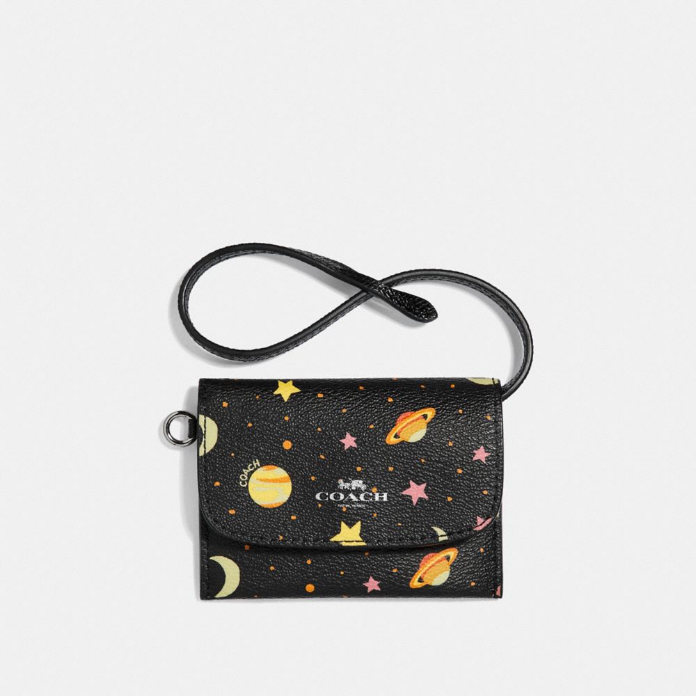 COACH f29408 CARD POUCH WITH CONSTELLATION PRINT BLACK/MULTI/SILVER