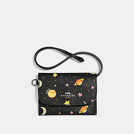 COACH F29408 CARD POUCH WITH CONSTELLATION PRINT BLACK/MULTI/SILVER