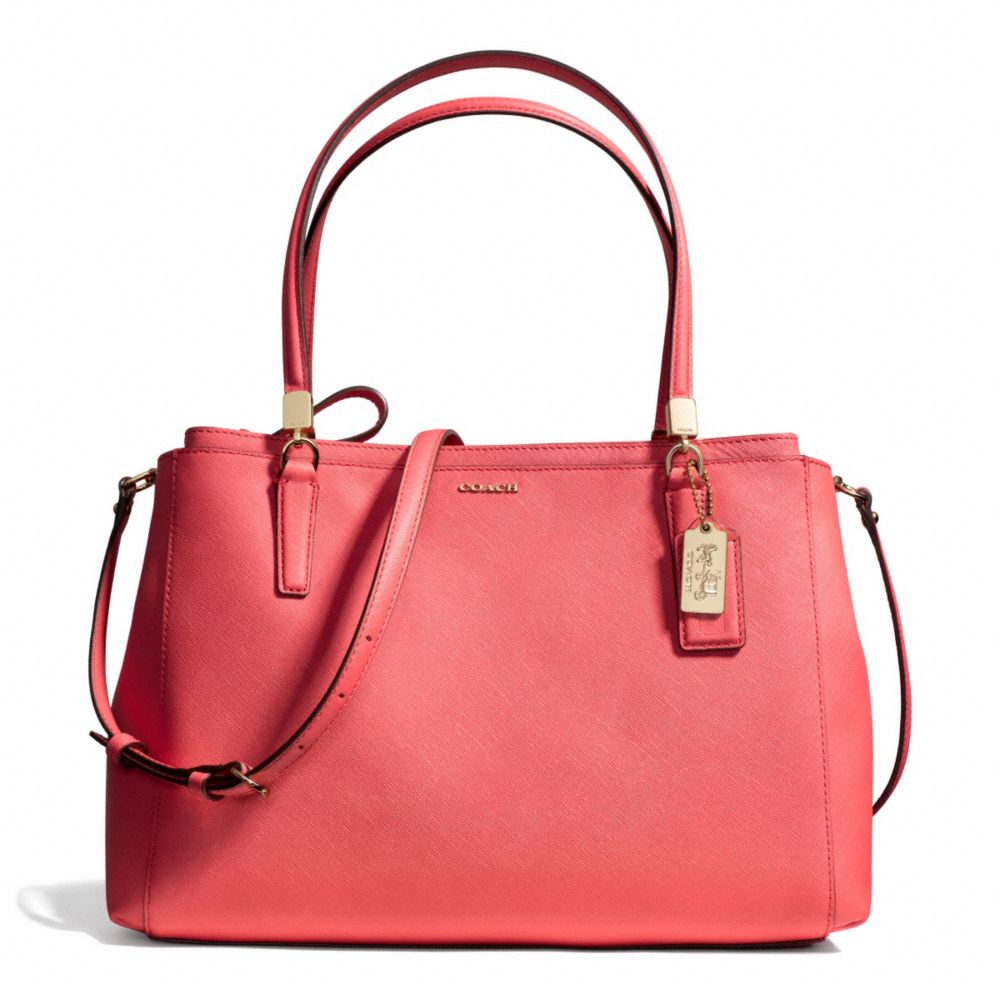 MADISON SAFFIANO LEATHER CHRISTIE CARRYALL - LIGHT GOLD/LOVE RED - COACH F29422