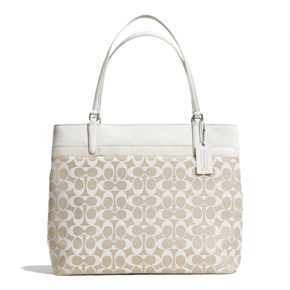 COACH F29423 PRINTED SIGNATURE TOTE SILVER/KHAKI/WHITE