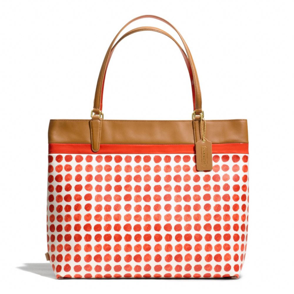 PAINTED DOT COATED CANVAS TOTE - f29431 - BRASS/LOVE RED MULTICOLOR
