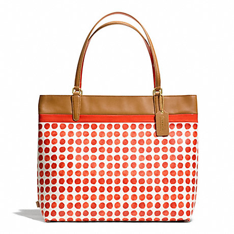 COACH f29431 PAINTED DOT COATED CANVAS TOTE BRASS/LOVE RED MULTICOLOR