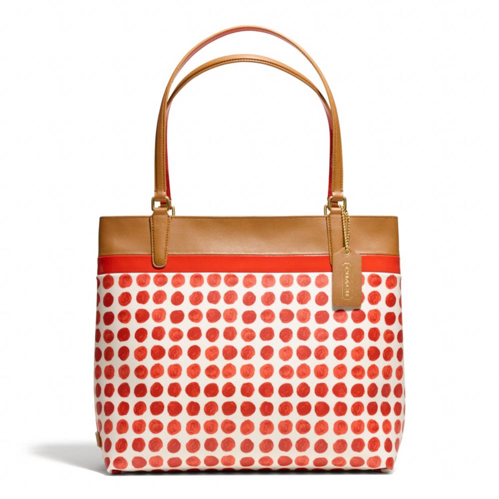 SMALL PAINTED DOT COATED CANVAS TOTE - f29432 - BRASS/LOVE RED MULTICOLOR