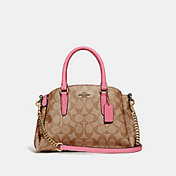 COACH MINI SAGE CARRYALL IN SIGNATURE CANVAS - KHAKI/PINK RUBY/GOLD - F29434