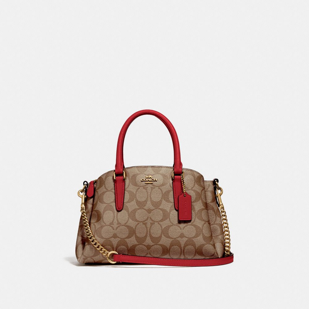 COACH MINI SAGE CARRYALL IN SIGNATURE CANVAS - IM/KHAKI/TRUE RED - F29434