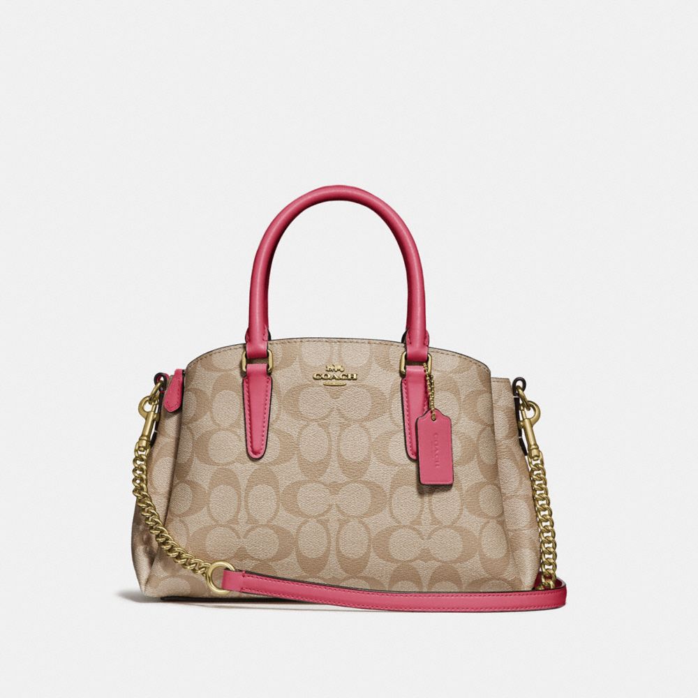 COACH MINI SAGE CARRYALL IN SIGNATURE CANVAS - LIGHT KHAKI/ROUGE/GOLD - F29434