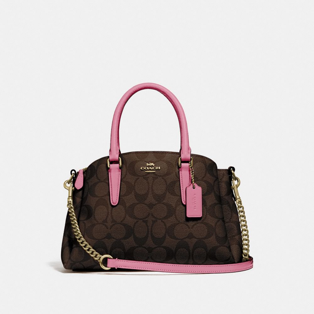 COACH MINI SAGE CARRYALL IN SIGNATURE CANVAS - IM/BROWN PINK ROSE - F29434