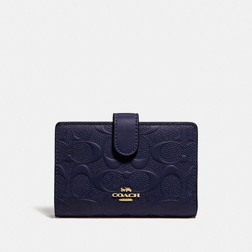 MEDIUM CORNER ZIP WALLET IN SIGNATURE LEATHER - f29439 - MIDNIGHT/IMITATION GOLD