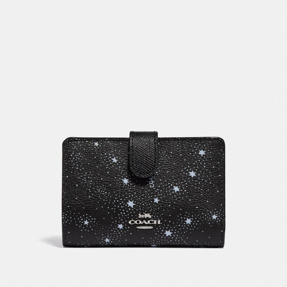 MEDIUM CORNER ZIP WALLET WITH CELESTIAL PRINT - COACH f29440 - SILVER/BLACK
