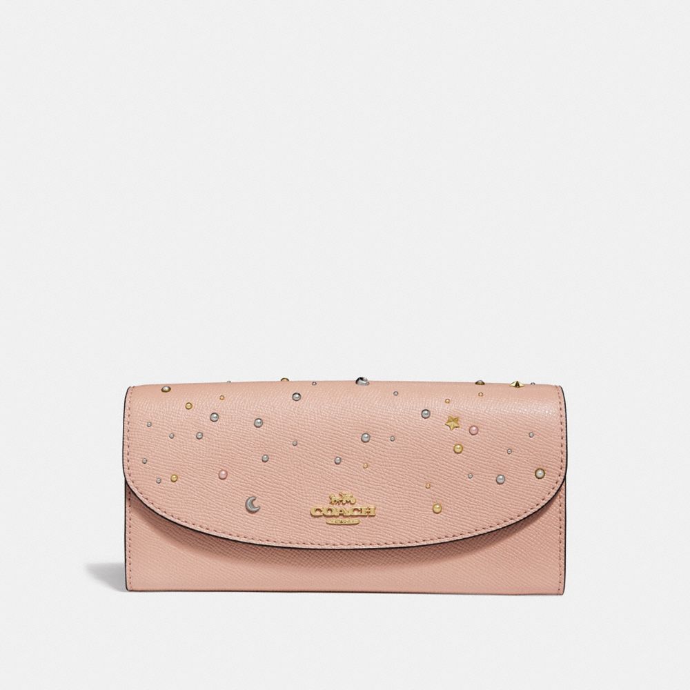 COACH F29442 SLIM ENVELOPE WALLET WITH CELESTIAL STUDS NUDE-PINK/LIGHT-GOLD