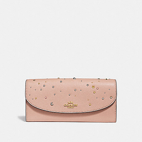 COACH f29442 SLIM ENVELOPE WALLET WITH CELESTIAL STUDS nude pink/light gold