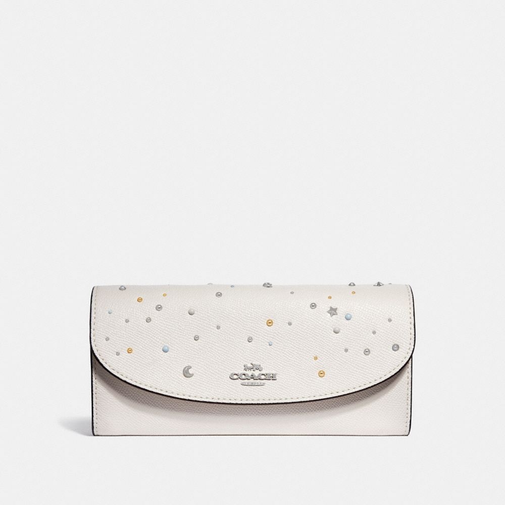 SLIM ENVELOPE WALLET WITH CELESTIAL STUDS - f29442 - SILVER/CHALK