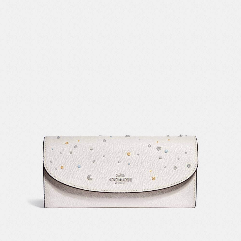 COACH SLIM ENVELOPE WALLET WITH CELESTIAL STUDS - SILVER/CHALK - F29442