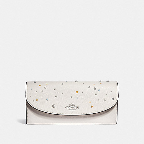 COACH SLIM ENVELOPE WALLET WITH CELESTIAL STUDS - SILVER/CHALK - f29442