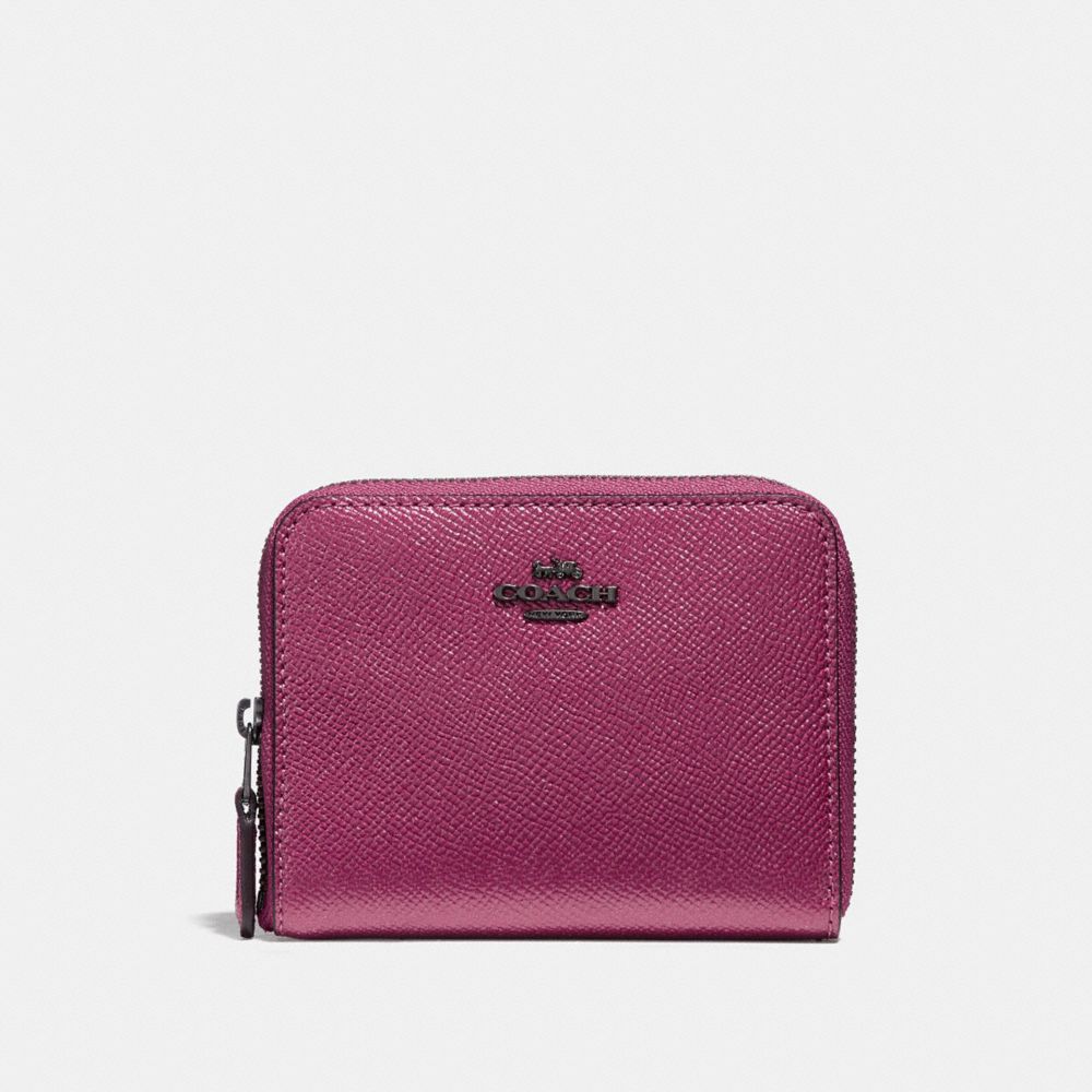 COACH SMALL ZIP AROUND WALLET - METALLIC MAGENTA/BLACK ANTIQUE NICKEL - F29444