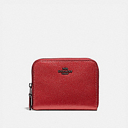 SMALL ZIP AROUND WALLET - COACH f29444 - METALLIC HOT PINK/BLACK ANTIQUE NICKEL