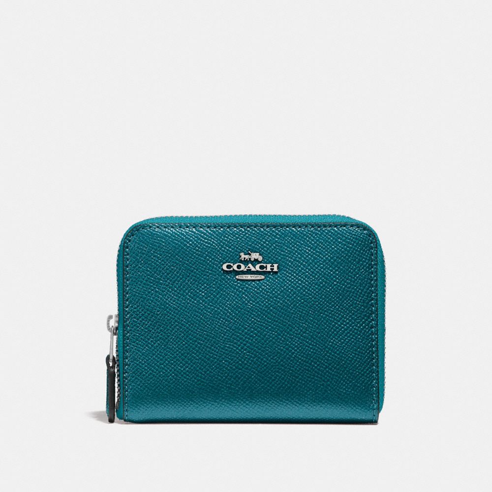 COACH F29444 SMALL ZIP AROUND WALLET METALLIC DARK TURQUOISE/SILVER