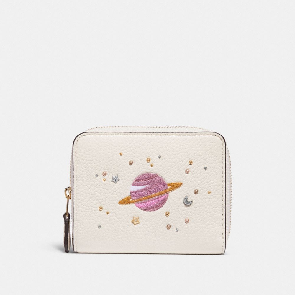 COACH f29447 SMALL ZIP AROUND WALLET WITH SPACE MOTIFS CHALK/light gold