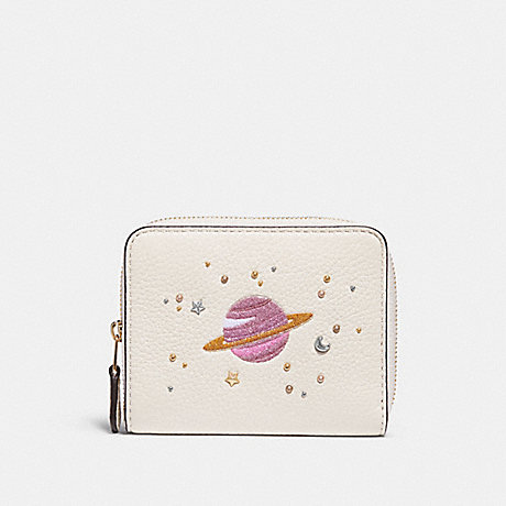 COACH f29447 SMALL ZIP AROUND WALLET WITH SPACE MOTIFS CHALK/light gold