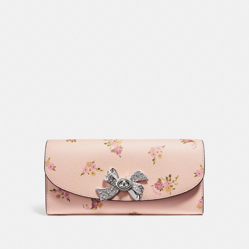 SLIM ENVELOPE WALLET WITH DAISY BUNDLE PRINT - f29448 - LIGHT PINK MULTI/SILVER