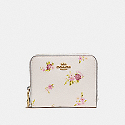 COACH F29449 Small Zip Around Wallet With Daisy Bundle Print And Bow Zip Pull CHALK MULTI/IMITATION GOLD