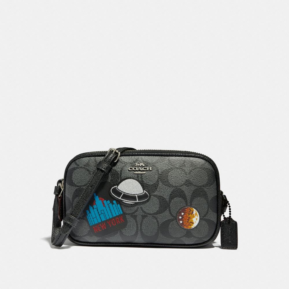 CROSSBODY POUCH WITH SPACE PATCHES - f29463 - BLACK/MULTI/SILVER