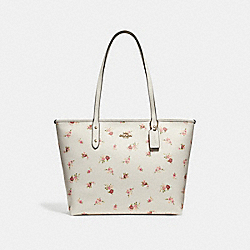 CITY ZIP TOTE WITH DAISY BUNDLE PRINT - f29487 - CHALK MULTI/IMITATION GOLD