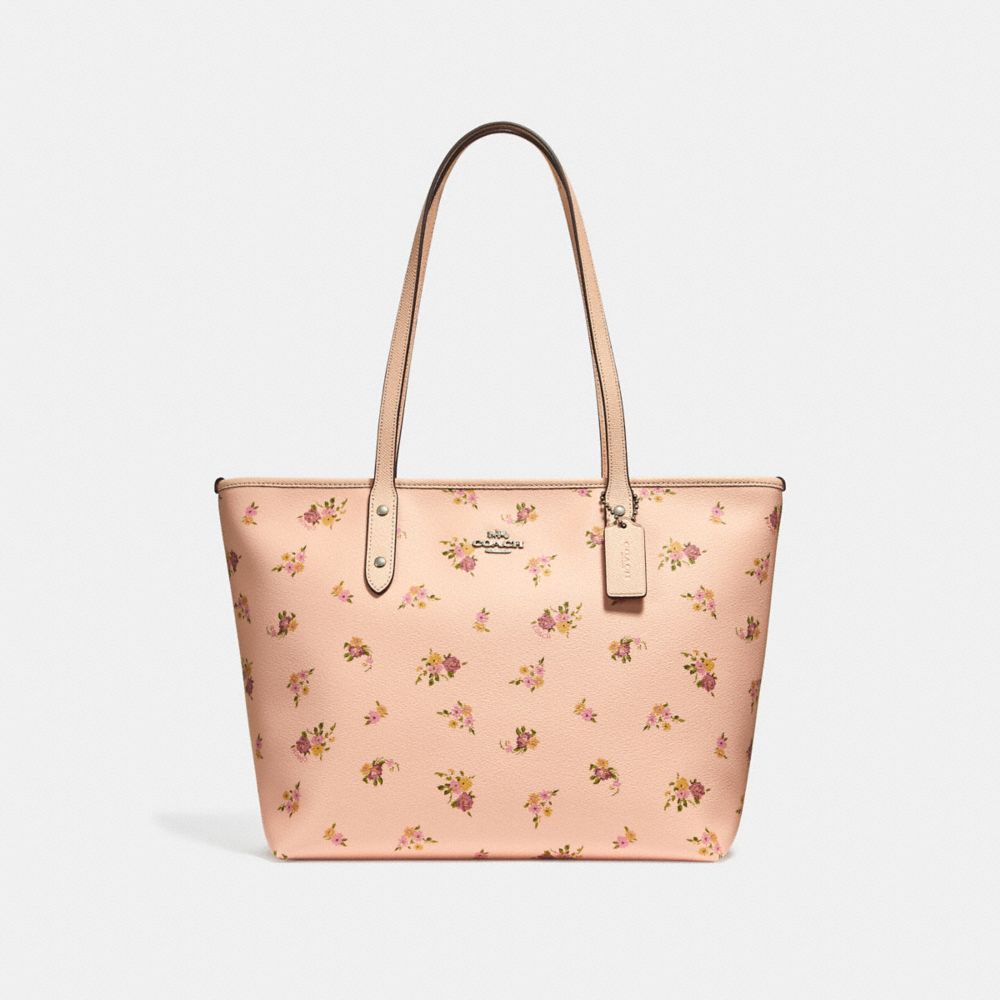 COACH F29487 City Zip Tote With Daisy Bundle Print LIGHT PINK MULTI/SILVER