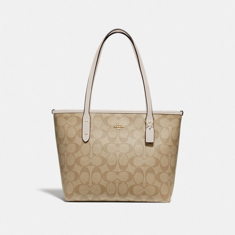 COACH F29500 MINI CITY ZIP TOTE IN SIGNATURE CANVAS LIGHT-KHAKI/CHALK/LIGHT-GOLD