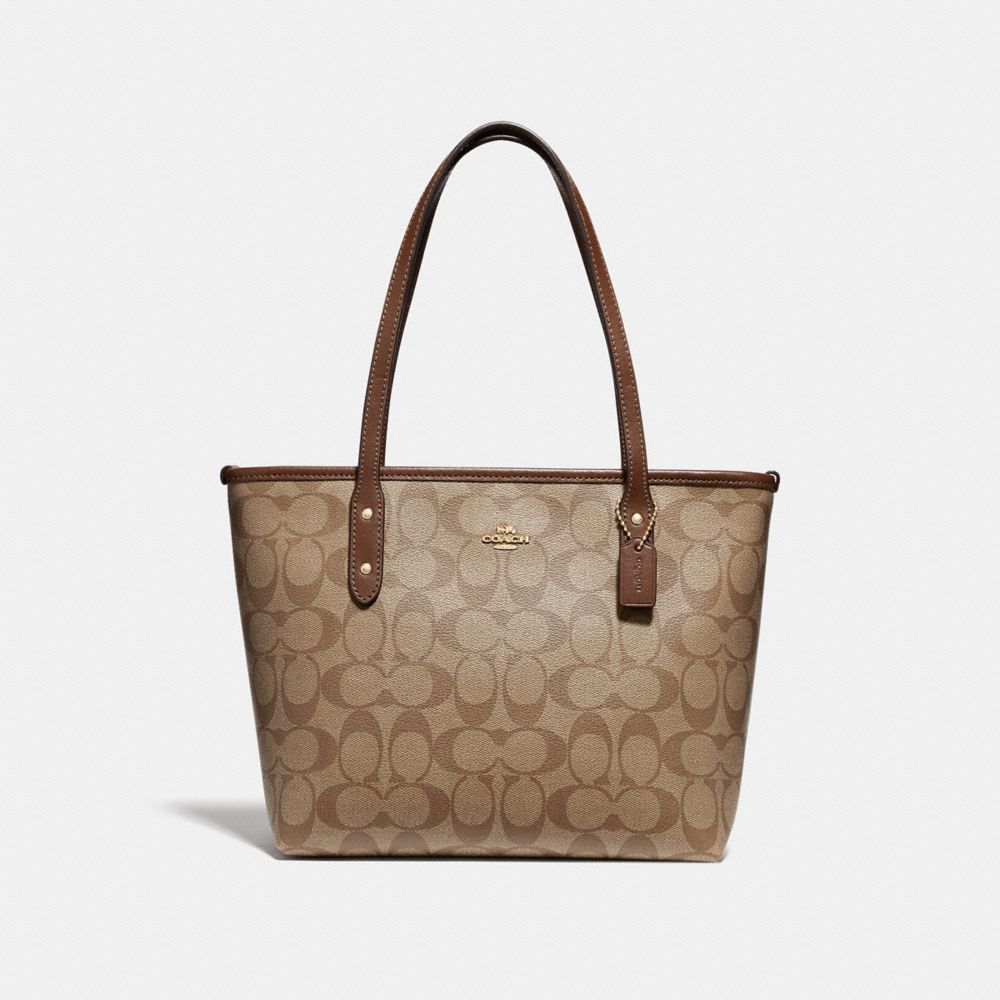 COACH F29500 Mini City Zip Tote In Signature Canvas KHAKI/SADDLE 2/IMITATION GOLD