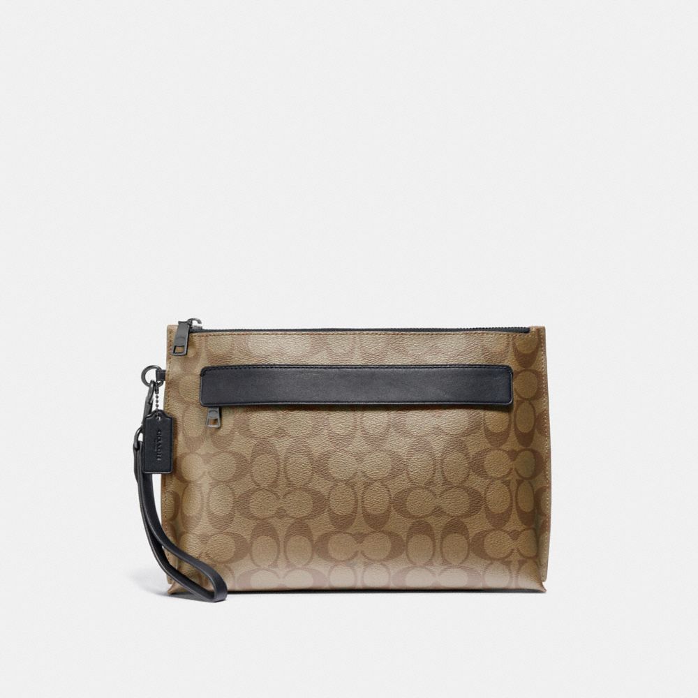 COACH F29508 - CARRYALL POUCH IN SIGNATURE CANVAS TAN/BLACK ANTIQUE NICKEL
