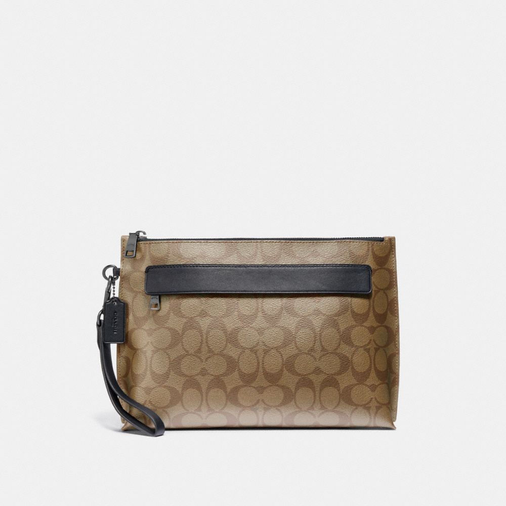 COACH F29508 CARRYALL POUCH IN SIGNATURE CANVAS TAN/BLACK ANTIQUE NICKEL