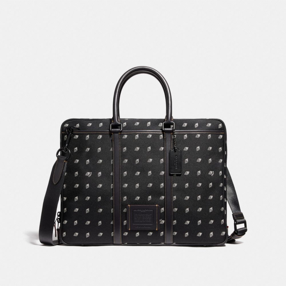 COACH METROPOLITAN SLIM BRIEF WITH DOT DIAMOND PRINT - MW/BLACK/CHALK - F29510