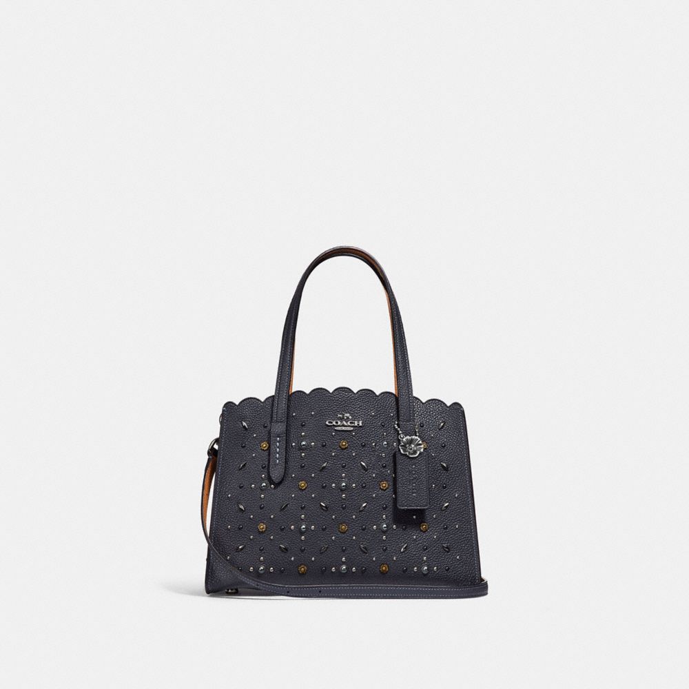 COACH CHARLIE CARRYALL 28 WITH PRAIRIE RIVETS - MIDNIGHT NAVY/SILVER - F29528