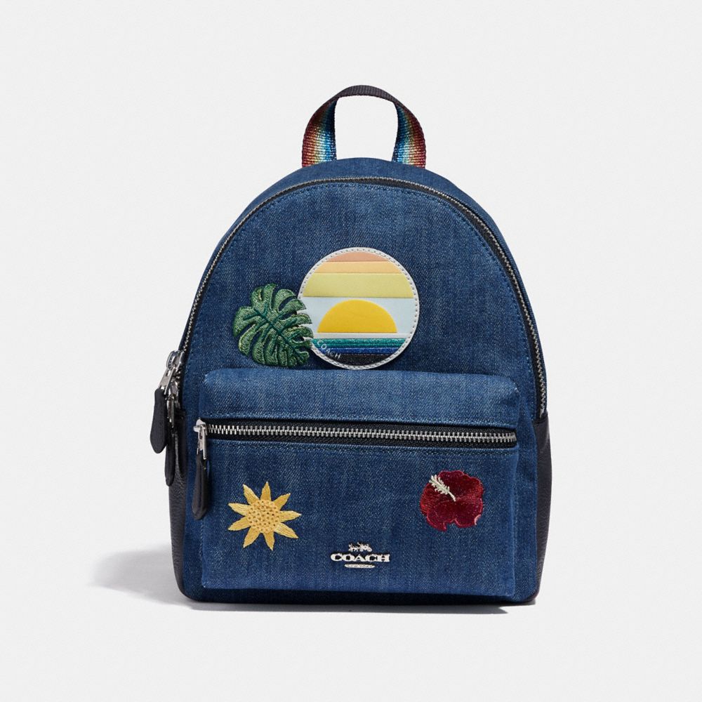 MINI CHARLIE BACKPACK WITH BLUE HAWAII PATCHES - f29534 - DENIM/MULTI/SILVER