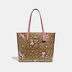 REVERSIBLE CITY ZIP TOTE IN SIGNATURE CANVAS WITH FLORAL BUNDLE PRINT - COACH f29547 - khaki/multi/imitation gold