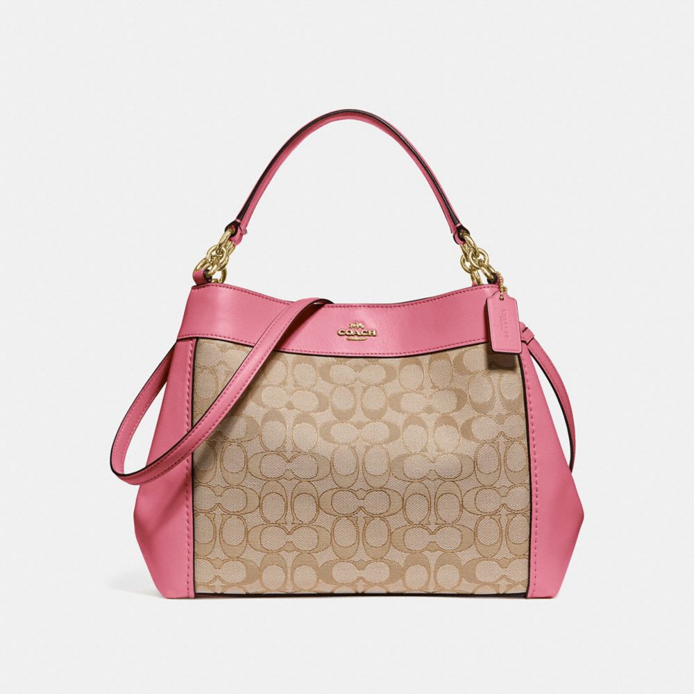 SMALL LEXY SHOULDER BAG IN SIGNATURE JACQUARD - f29548 - light khaki/peony/light gold