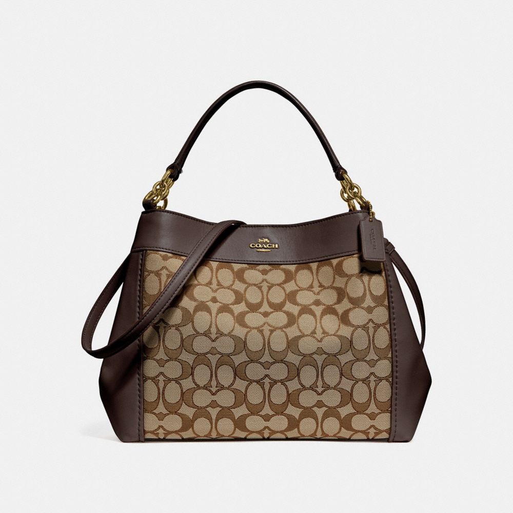 COACH SMALL LEXY SHOULDER BAG IN SIGNATURE JACQUARD - KHAKI/BROWN/IMITATION GOLD - F29548